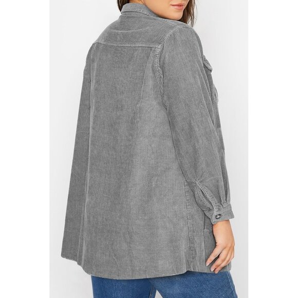 Womens Gray Plus Size Plaid Shacket Long Sleeve Button Down Casual Jacket - Picture 2 of 5